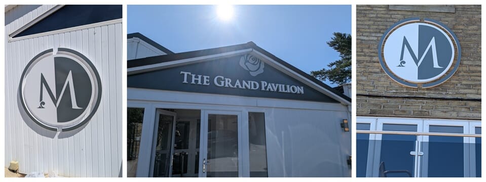 A collage of the exterior signage and logos on the exterior of the Moorlands Inn.